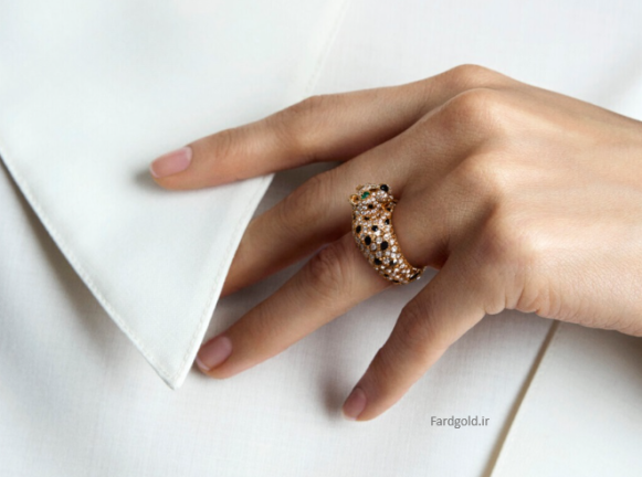 دستبند انگشتر جواهر مزین به الماس، یاقوت و زمرد طلای فرد کد دو