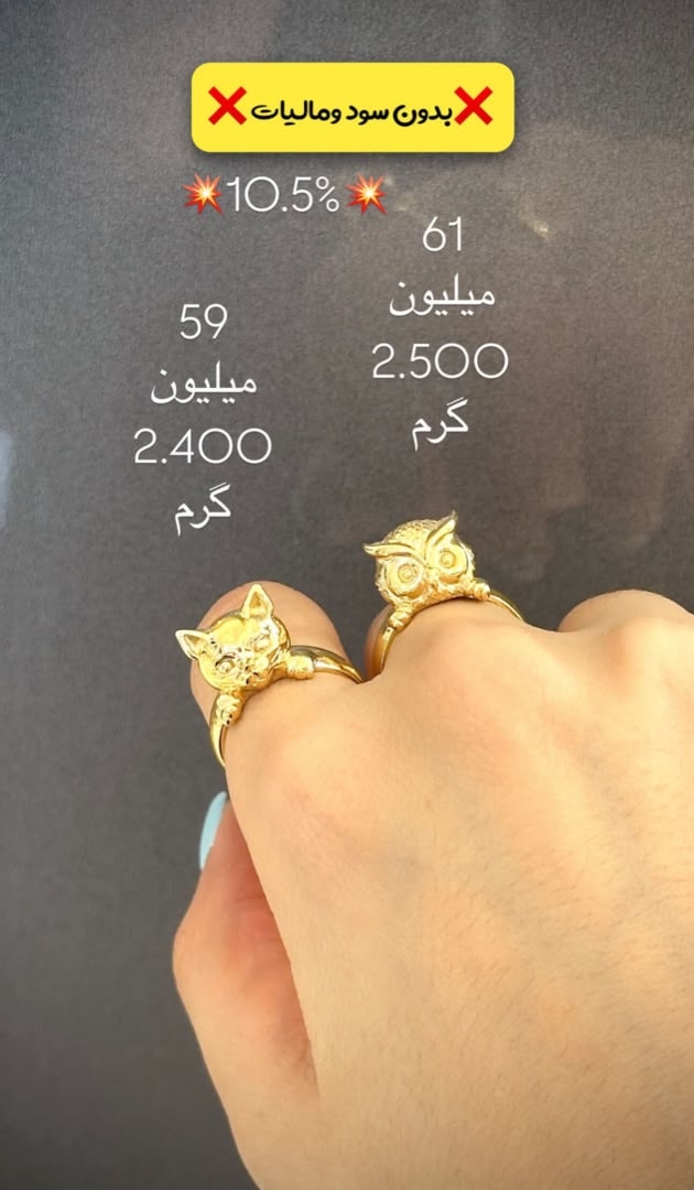  انگشتر فانتزی طلا طرح جغد ۲.۵۰۰ گرم کم اجرت بدون سود و مالیات 