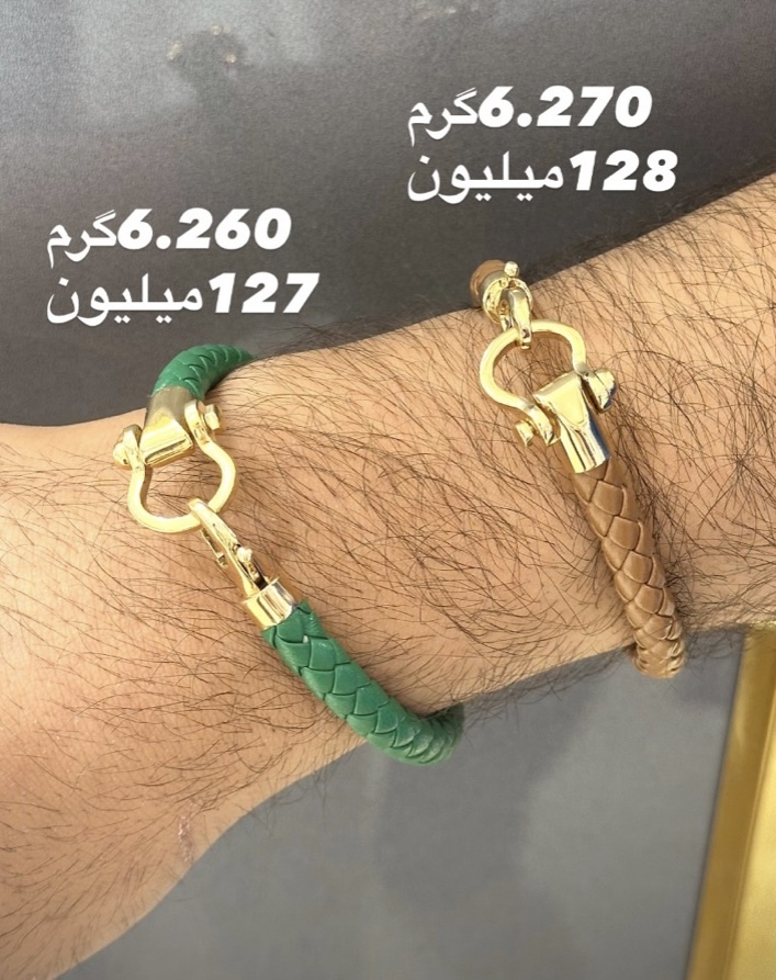 دستبند چرم و طلا مردونه 6.260 گرمی کم اجرت بدون سود و مالیات